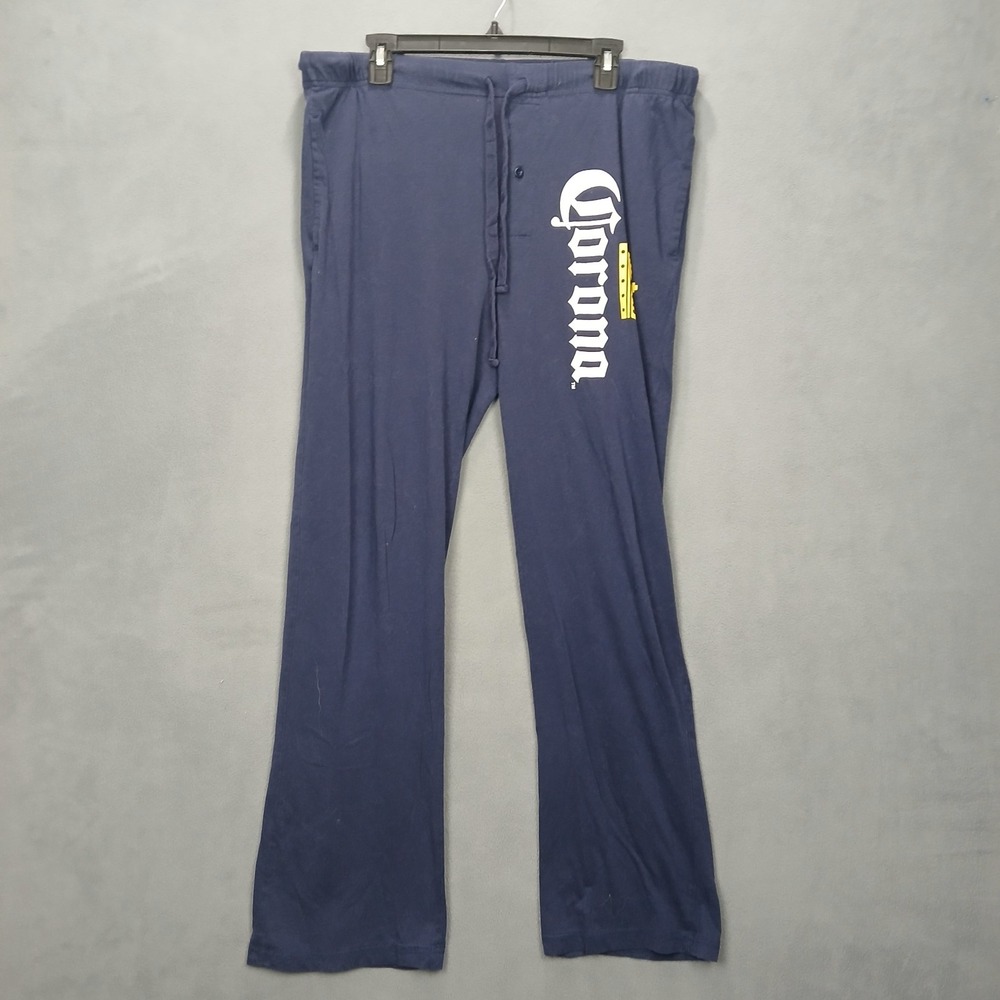 Corona Pajama Pants Mens Large Navy Blue Cotton Logo Print Drawstring Sleepwear